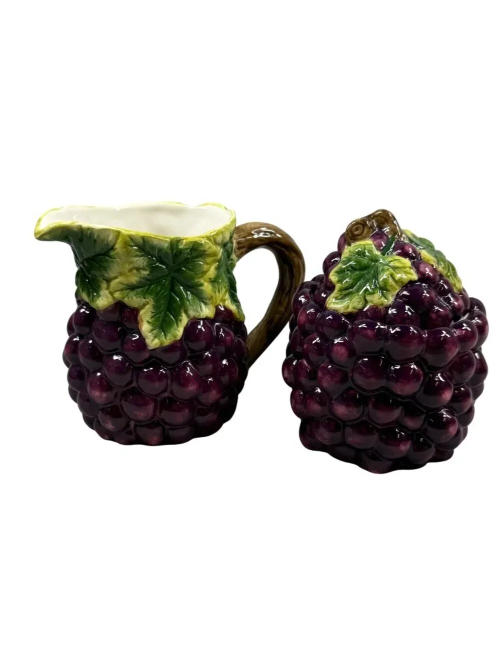 Grape-Themed Ceramic Pitcher Sugar Bowl Set Kitchen Decor Vintage 2 Piece Set KK